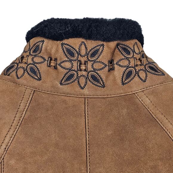 Christia Coat Brown Sheepskin Shearling Jacket Italy Bohemian Hippie Embroidered - Picture 12 of 16